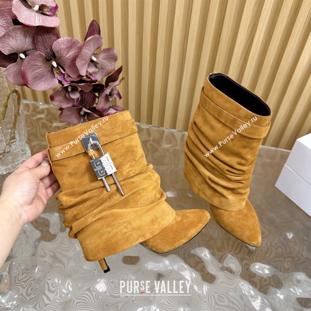 Givenchy Shark Lock Stiletto Ankle Boots in Suede Leather Brown 2025 (MD-25101117)