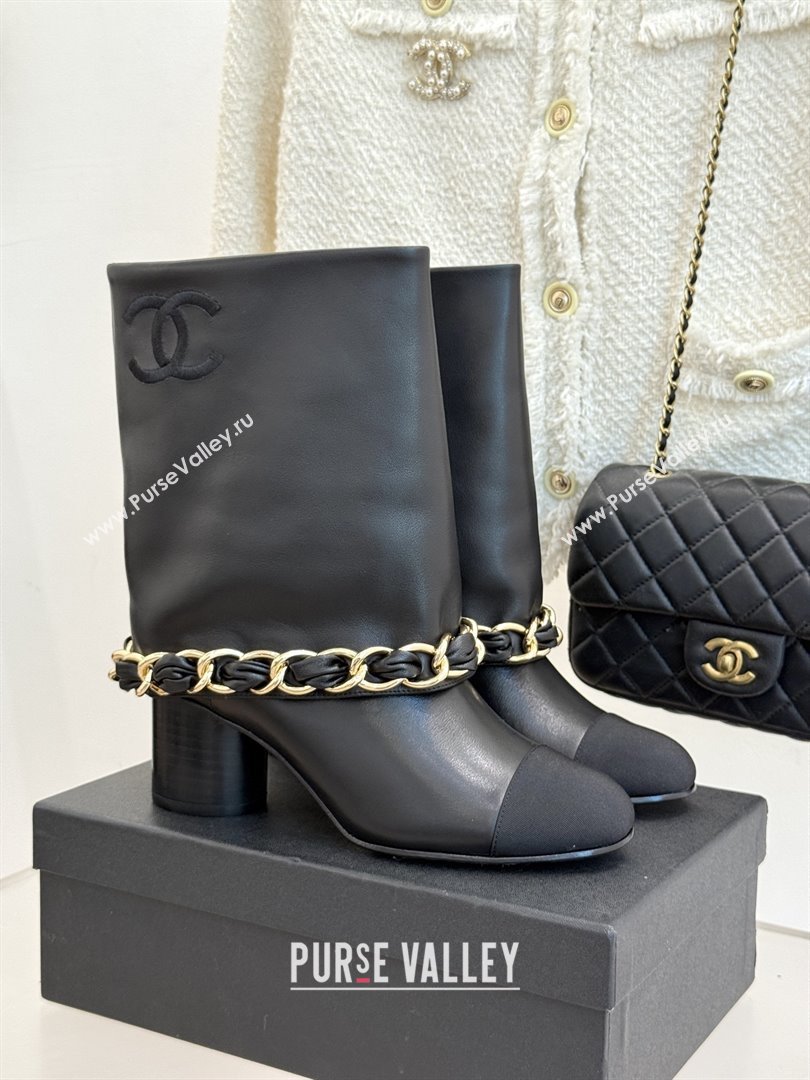 Chanel Lambskin  Grosgrain Boots with Chain 5cm Heel Black 2025 (MD-25101411)