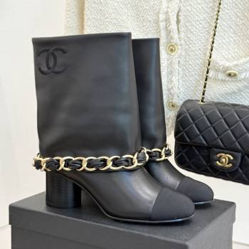 Chanel Lambskin Grosgrain Boots with Chain 5cm Heel Black 2025 (MD-25101411)