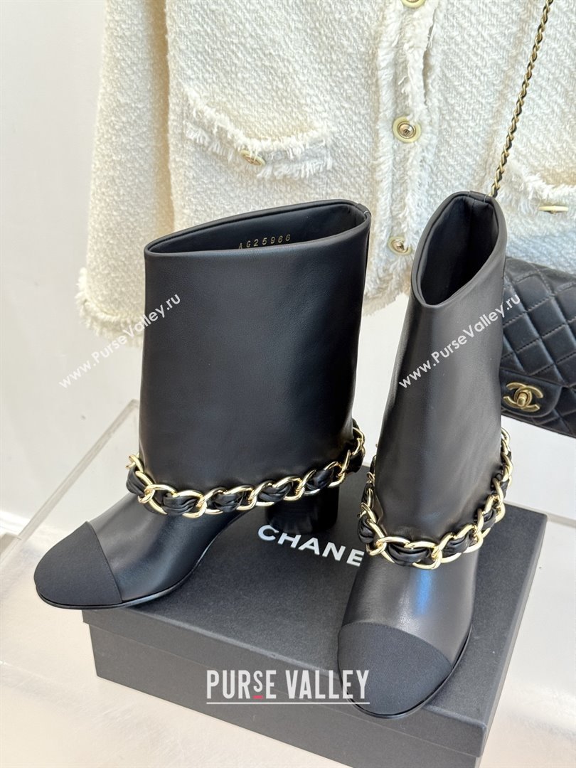 Chanel Lambskin  Grosgrain Boots with Chain 5cm Heel Black 2025 (MD-25101411)