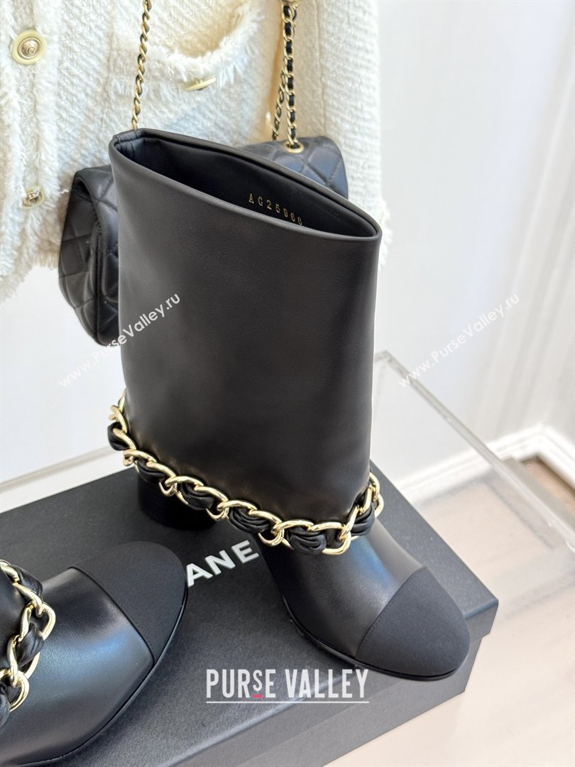 Chanel Lambskin  Grosgrain Boots with Chain 5cm Heel Black 2025 (MD-25101411)