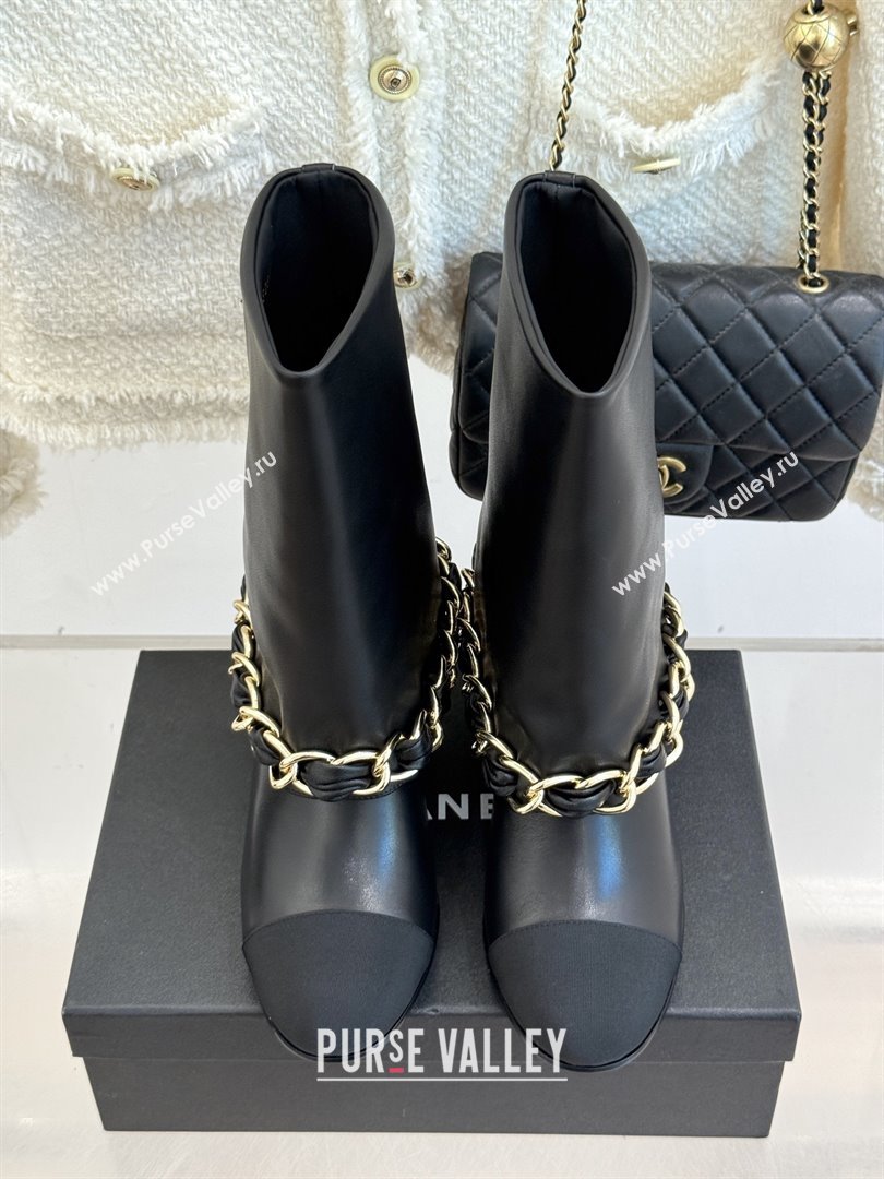 Chanel Lambskin  Grosgrain Boots with Chain 5cm Heel Black 2025 (MD-25101411)