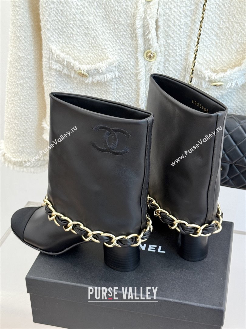 Chanel Lambskin  Grosgrain Boots with Chain 5cm Heel Black 2025 (MD-25101411)