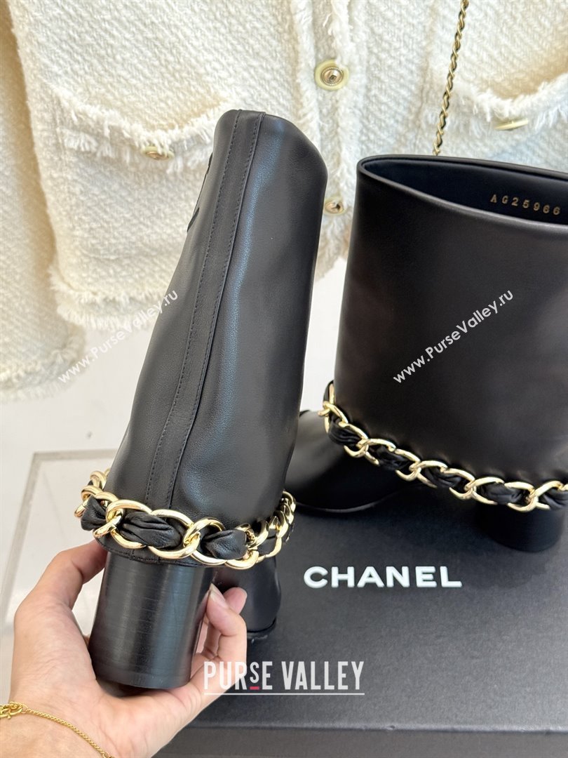Chanel Lambskin  Grosgrain Boots with Chain 5cm Heel Black 2025 (MD-25101411)