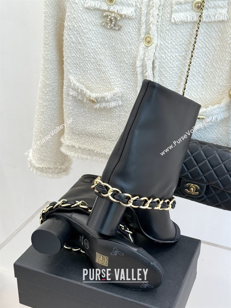 Chanel Lambskin  Grosgrain Boots with Chain 5cm Heel Black 2025 (MD-25101411)