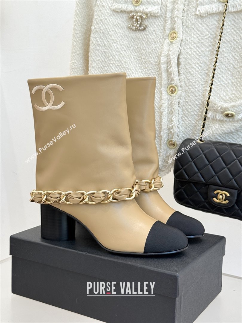 Chanel Lambskin  Grosgrain Boots with Chain 5cm Heel Beige 2025 (MD-25101412)