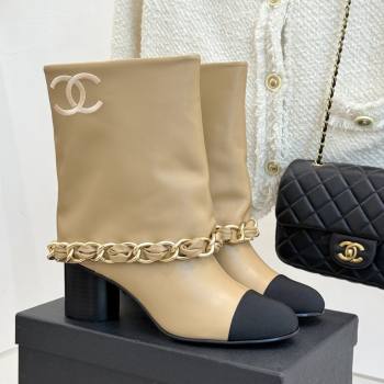 Chanel Lambskin Grosgrain Boots with Chain 5cm Heel Beige 2025 (MD-25101412)