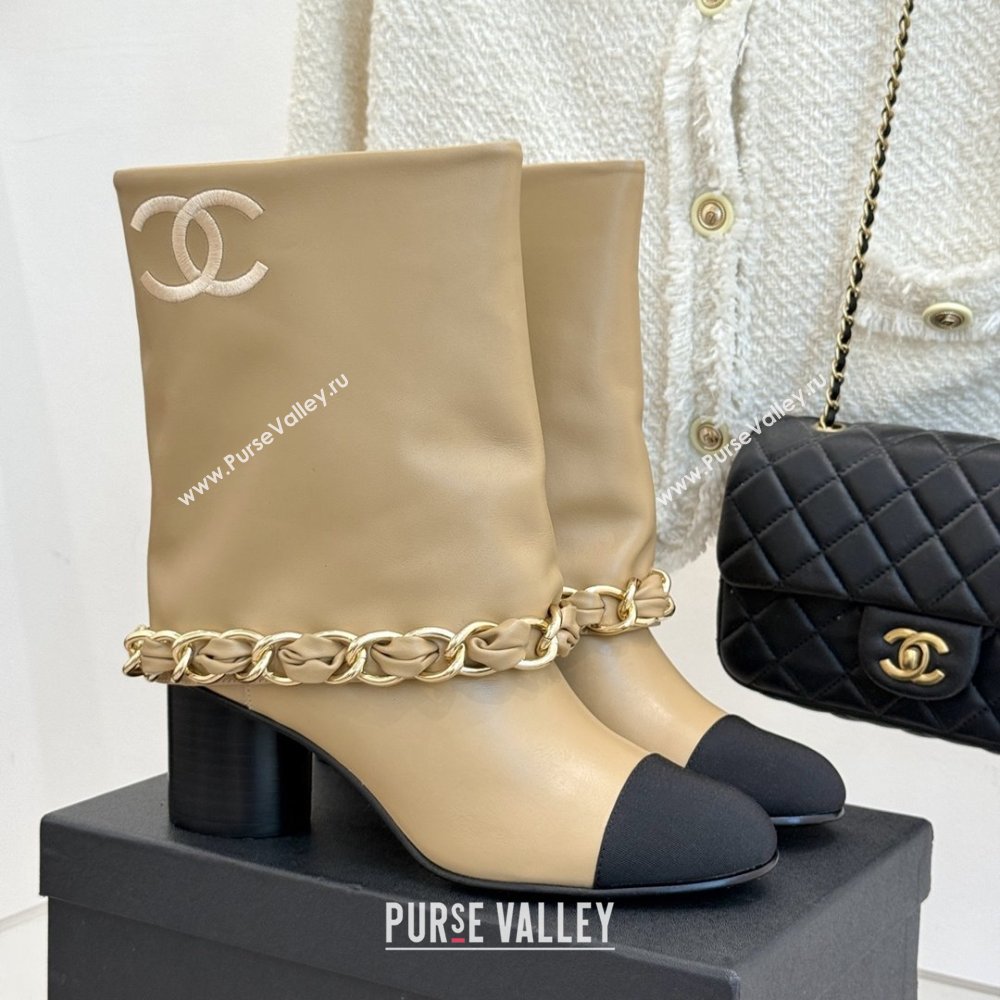 Chanel Lambskin  Grosgrain Boots with Chain 5cm Heel Beige 2025 (MD-25101412)