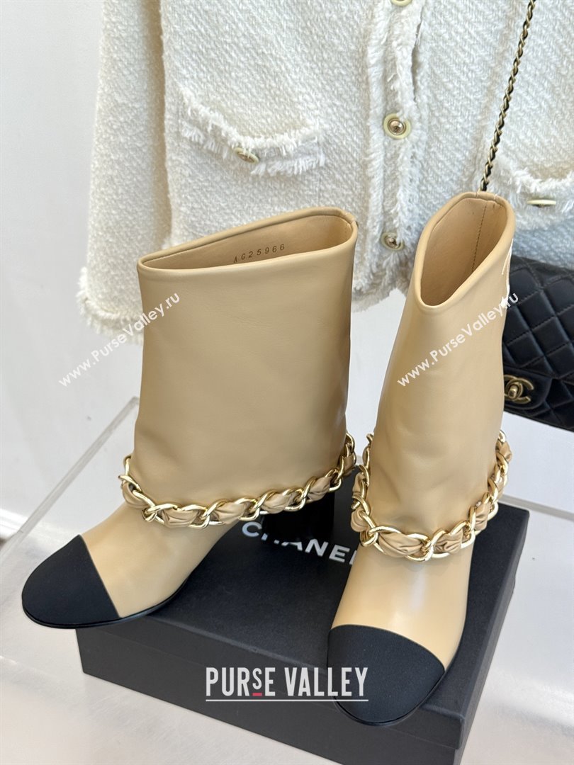 Chanel Lambskin  Grosgrain Boots with Chain 5cm Heel Beige 2025 (MD-25101412)