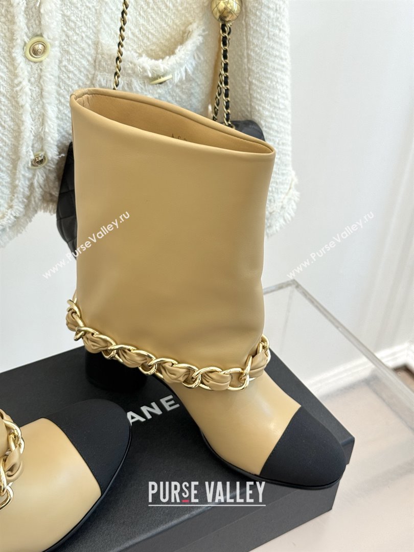 Chanel Lambskin  Grosgrain Boots with Chain 5cm Heel Beige 2025 (MD-25101412)