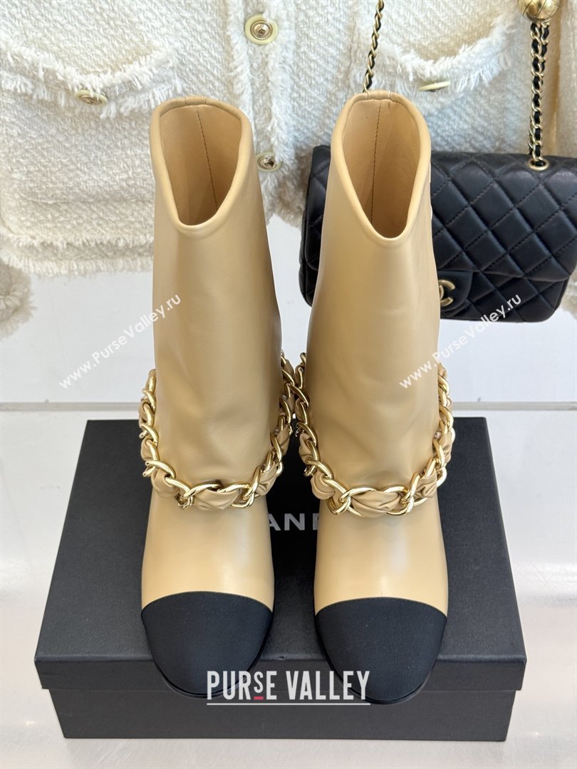 Chanel Lambskin  Grosgrain Boots with Chain 5cm Heel Beige 2025 (MD-25101412)