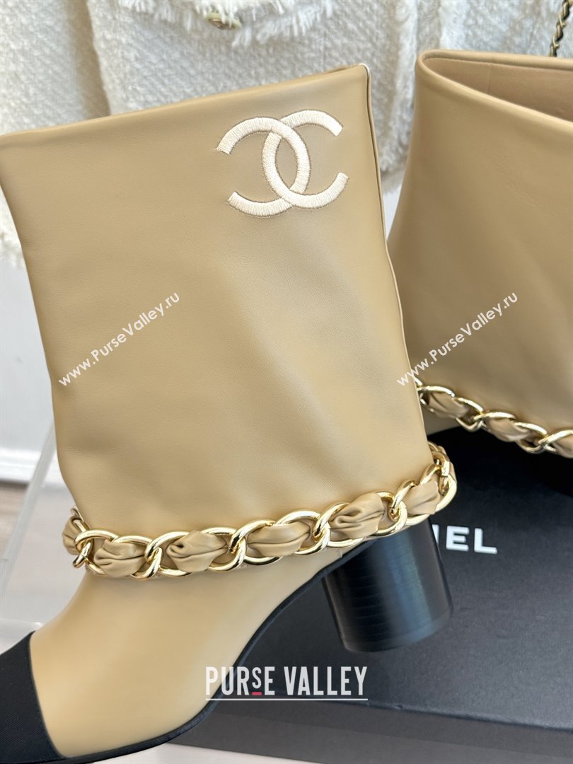 Chanel Lambskin  Grosgrain Boots with Chain 5cm Heel Beige 2025 (MD-25101412)
