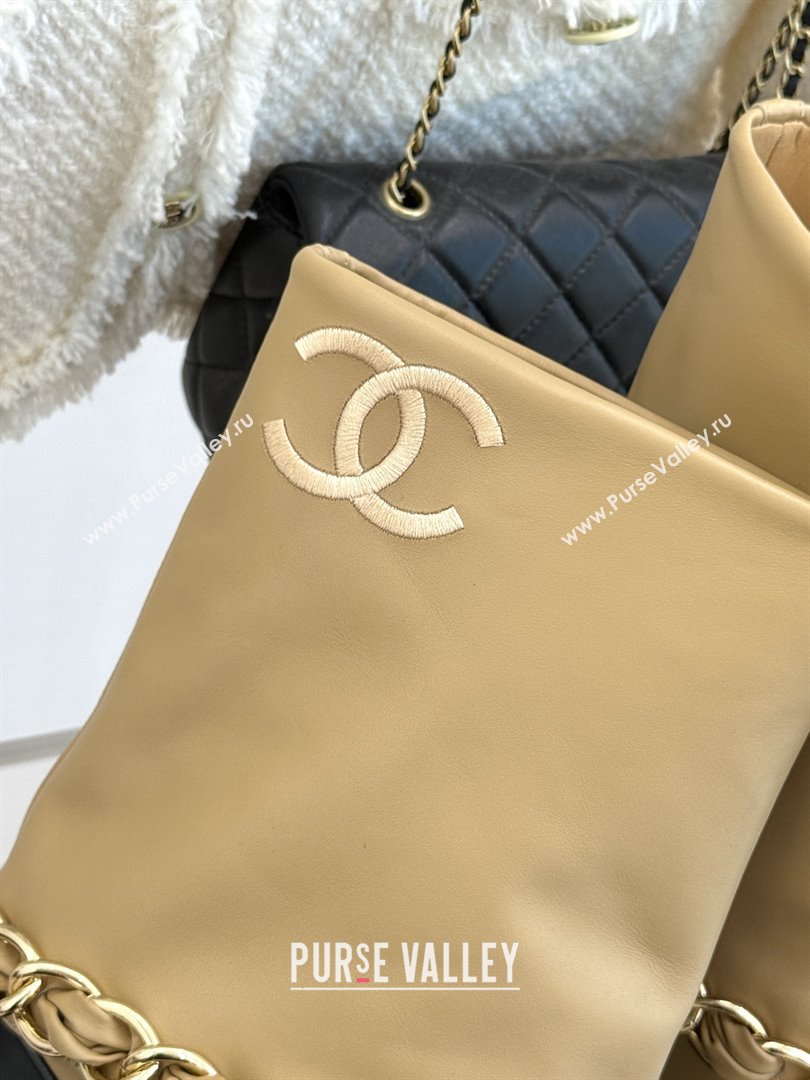 Chanel Lambskin  Grosgrain Boots with Chain 5cm Heel Beige 2025 (MD-25101412)