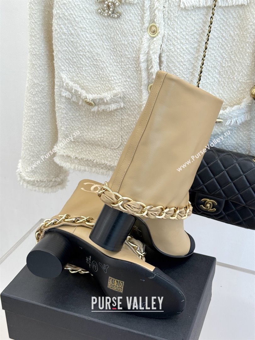 Chanel Lambskin  Grosgrain Boots with Chain 5cm Heel Beige 2025 (MD-25101412)