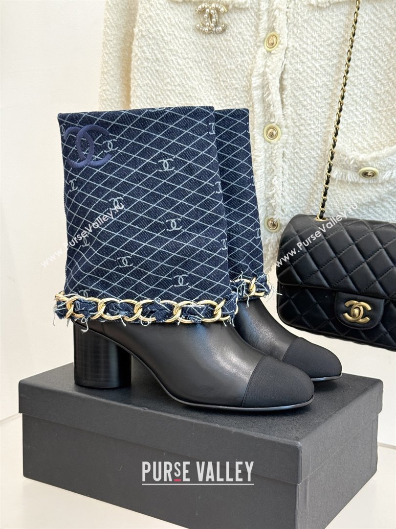 Chanel Lambskin,Denim  Grosgrain Boots with Chain 5cm Heel Deep Blue 2025 (MD-25101415)