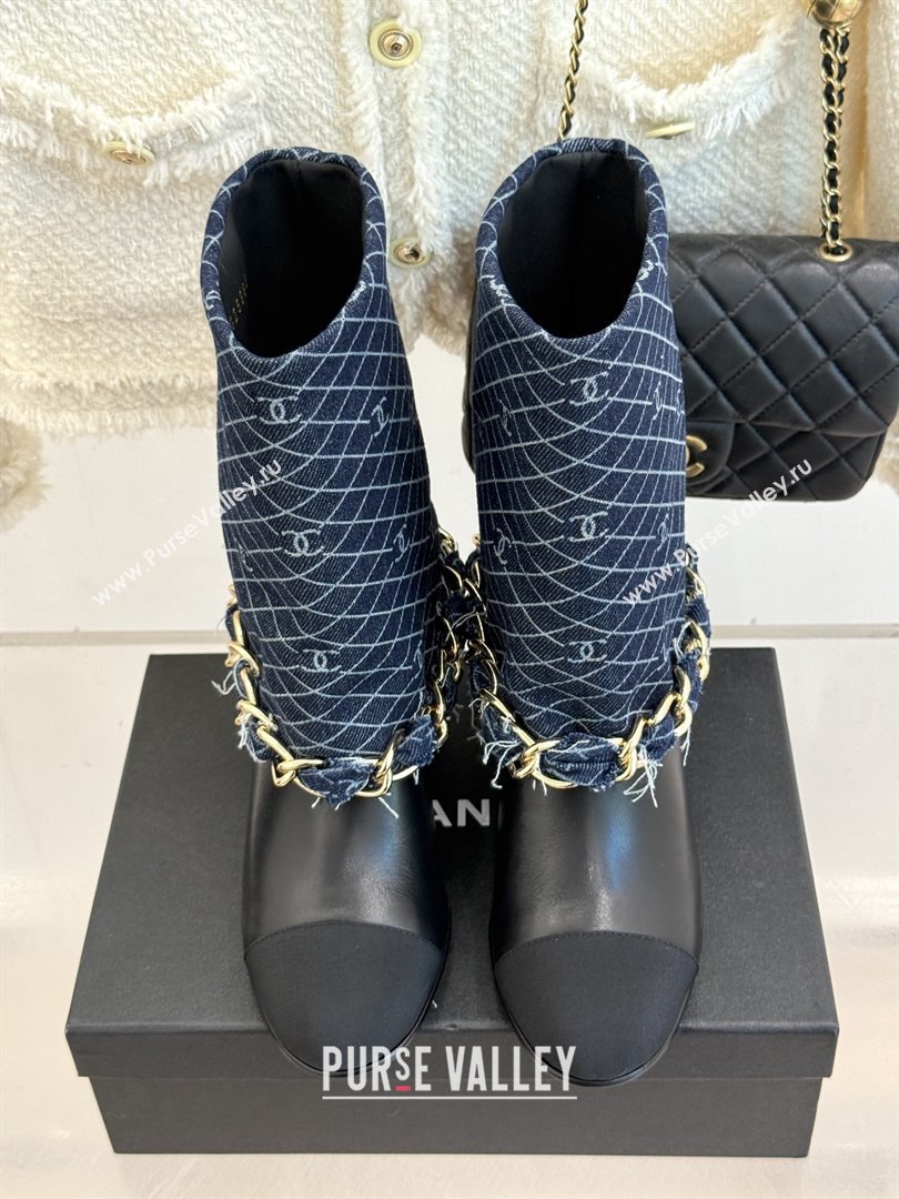 Chanel Lambskin,Denim  Grosgrain Boots with Chain 5cm Heel Deep Blue 2025 (MD-25101415)