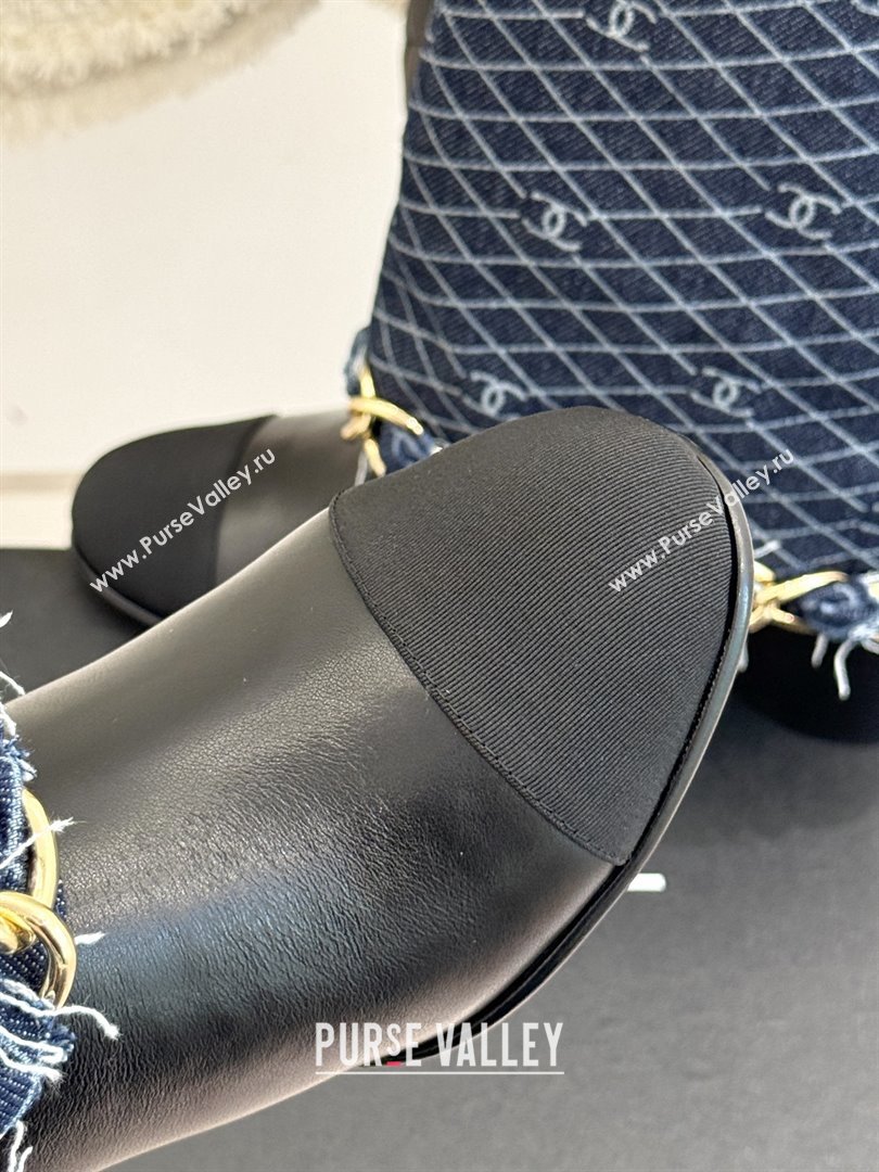 Chanel Lambskin,Denim  Grosgrain Boots with Chain 5cm Heel Deep Blue 2025 (MD-25101415)