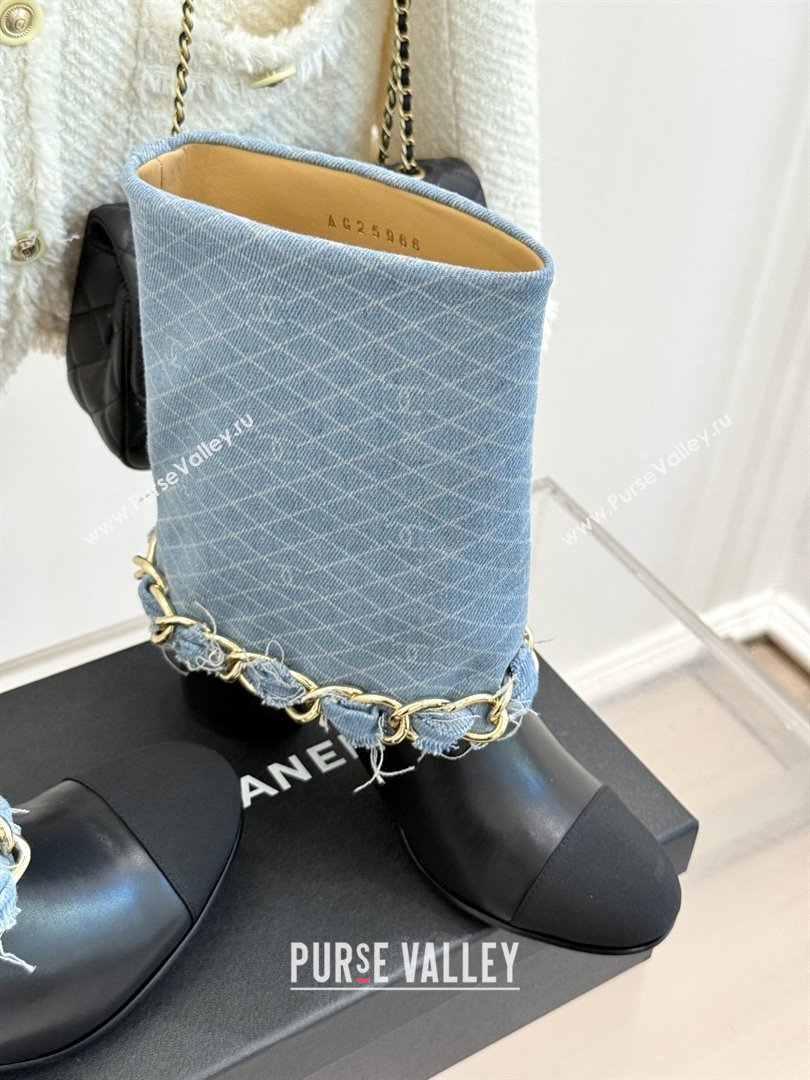 Chanel Lambskin,Denim  Grosgrain Boots with Chain 5cm Heel Light Blue 2025 (MD-25101416)