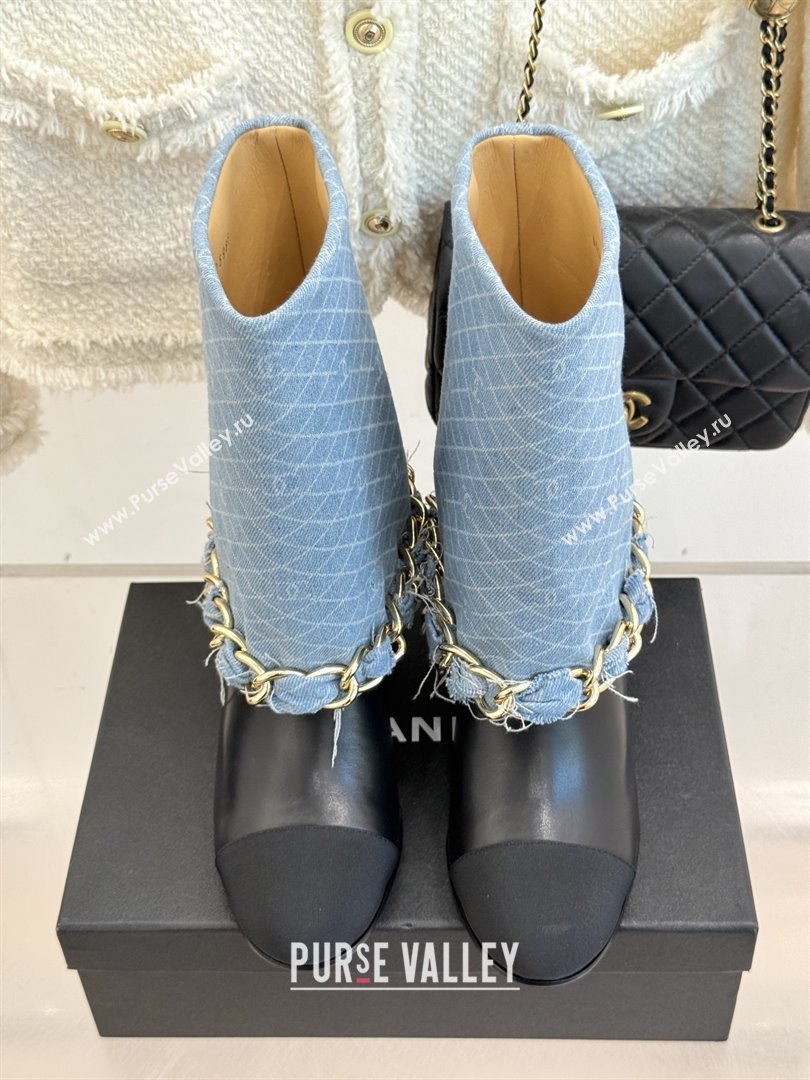 Chanel Lambskin,Denim  Grosgrain Boots with Chain 5cm Heel Light Blue 2025 (MD-25101416)