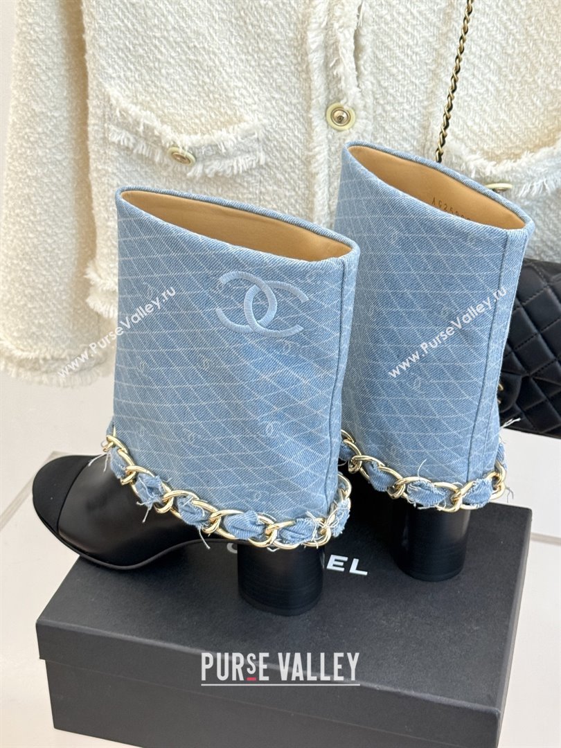 Chanel Lambskin,Denim  Grosgrain Boots with Chain 5cm Heel Light Blue 2025 (MD-25101416)