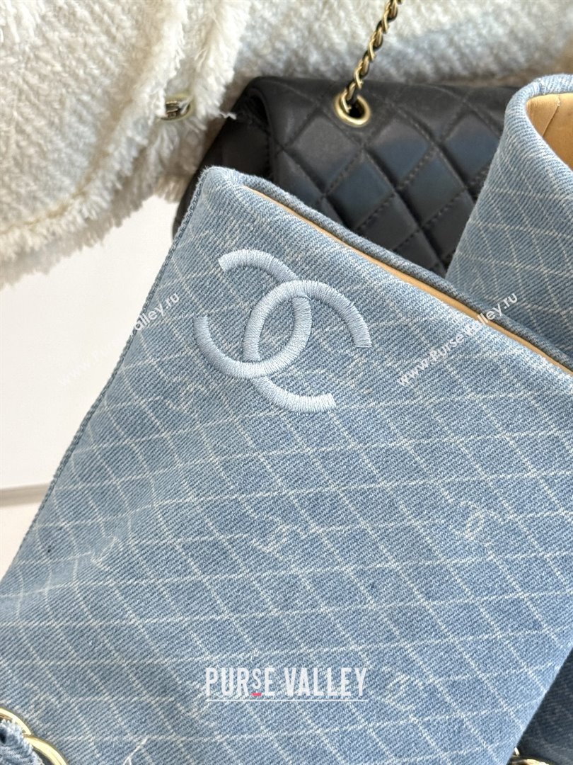 Chanel Lambskin,Denim  Grosgrain Boots with Chain 5cm Heel Light Blue 2025 (MD-25101416)