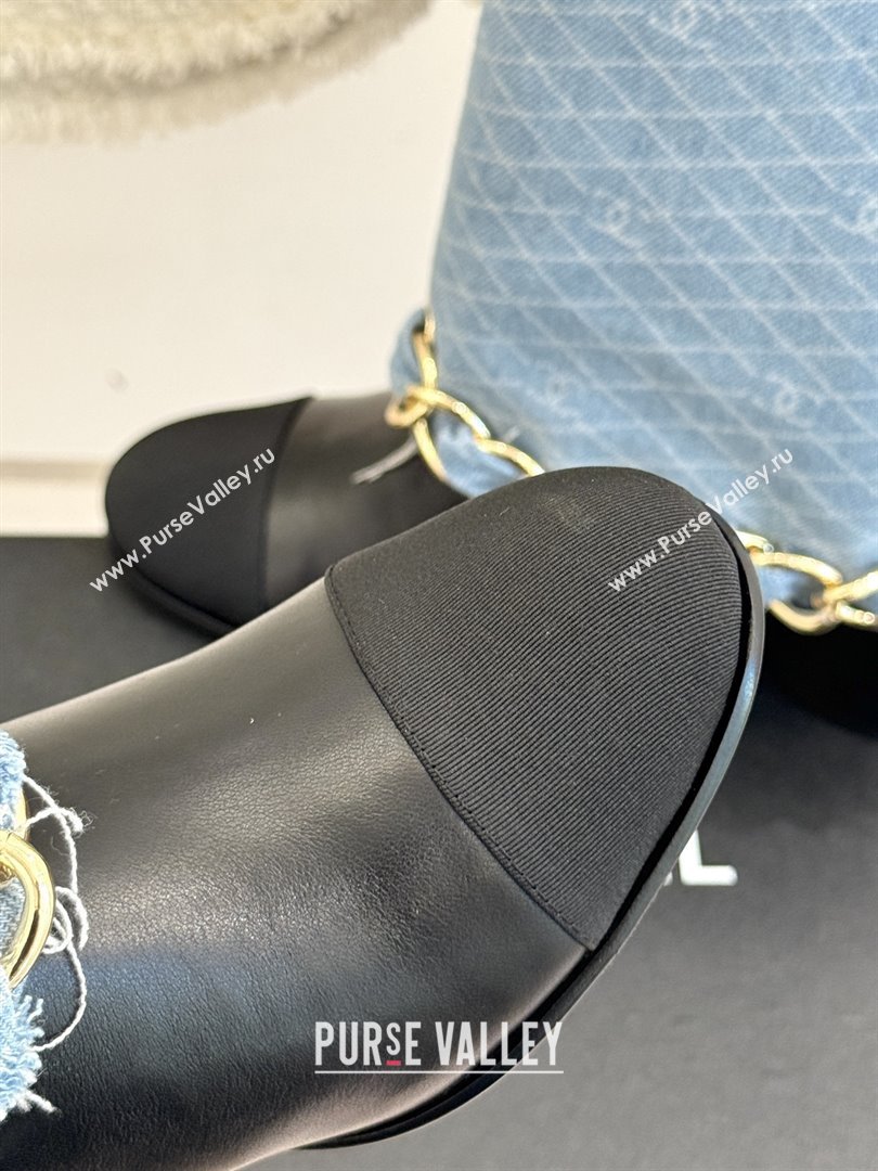 Chanel Lambskin,Denim  Grosgrain Boots with Chain 5cm Heel Light Blue 2025 (MD-25101416)