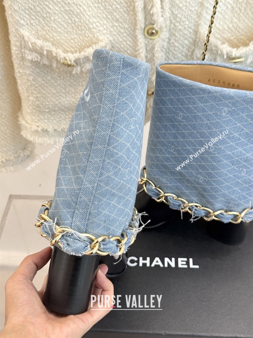 Chanel Lambskin,Denim  Grosgrain Boots with Chain 5cm Heel Light Blue 2025 (MD-25101416)