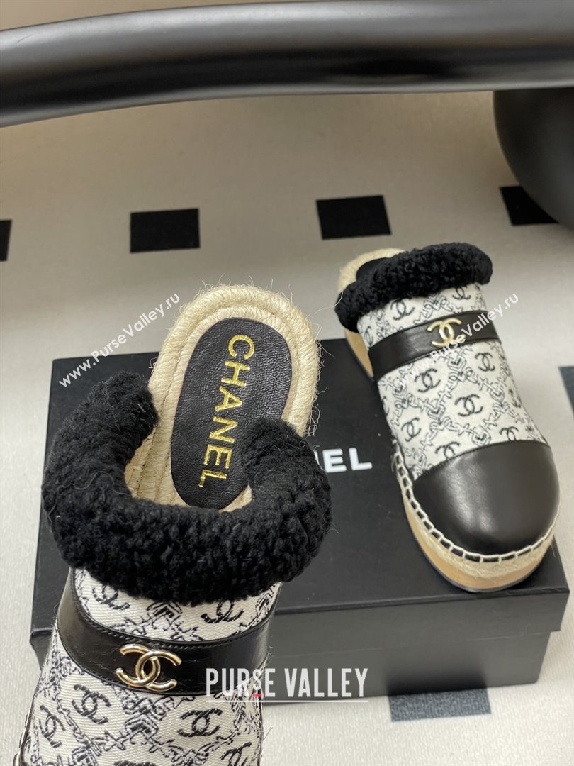 Chanel Lambskin Fabric Mules with Shearling CH102002 Black 2025 (MD-25102002)
