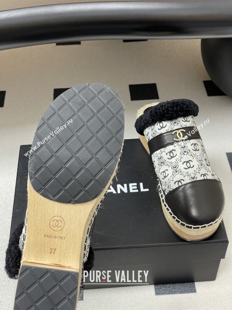 Chanel Lambskin Fabric Mules with Shearling CH102002 Black 2025 (MD-25102002)
