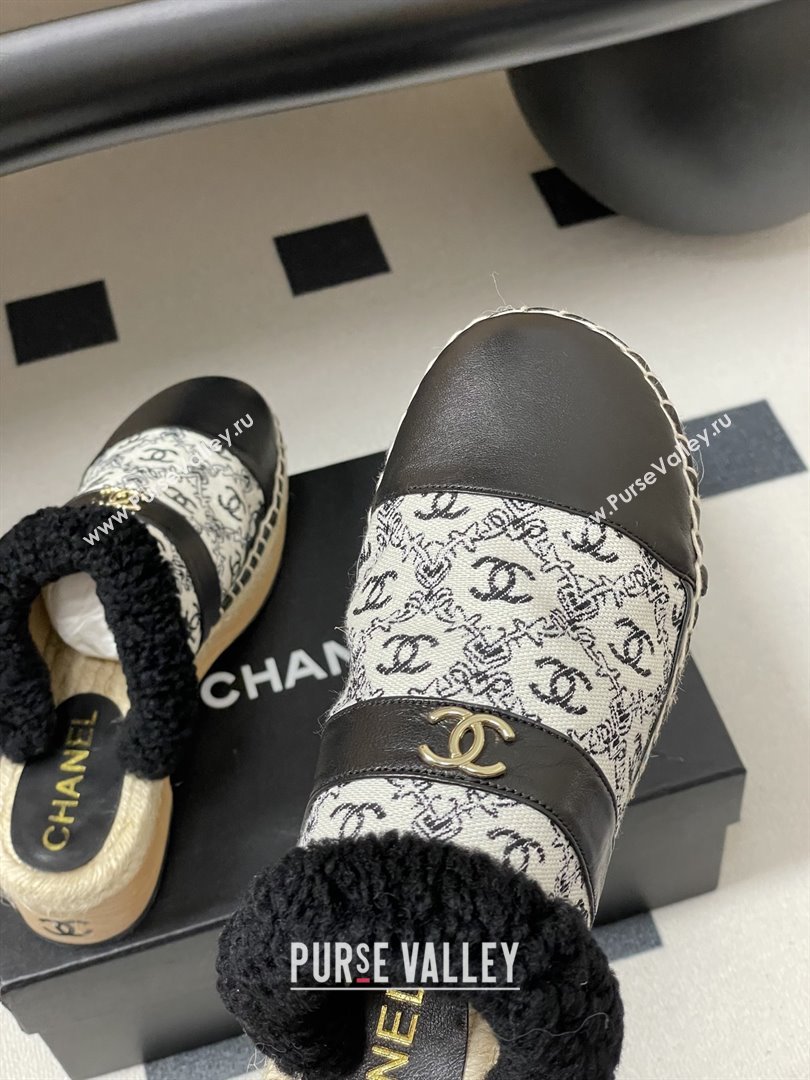 Chanel Lambskin Fabric Mules with Shearling CH102002 Black 2025 (MD-25102002)