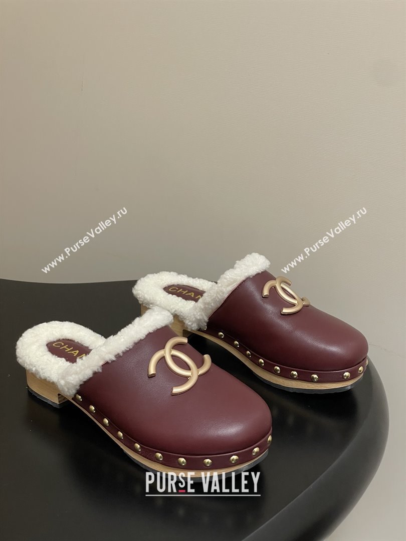 Chanel Calfskin Mules with Shearling CH102003 Burgundy 2025 (MD-25102003)