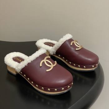 Chanel Calfskin Mules with Shearling CH102003 Burgundy 2025 (MD-25102003)