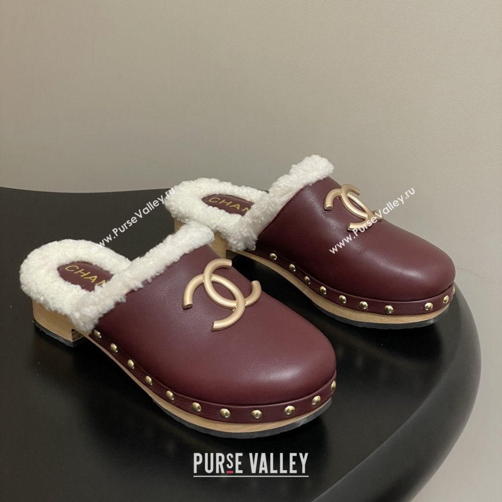 Chanel Calfskin Mules with Shearling CH102003 Burgundy 2025 (MD-25102003)