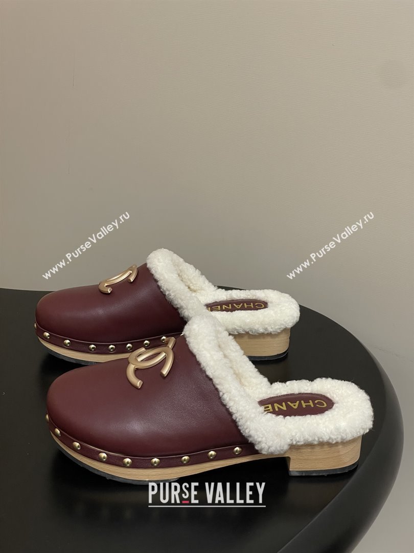 Chanel Calfskin Mules with Shearling CH102003 Burgundy 2025 (MD-25102003)