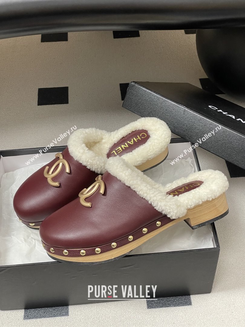Chanel Calfskin Mules with Shearling CH102003 Burgundy 2025 (MD-25102003)