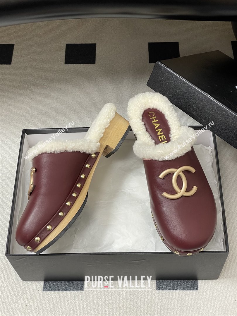 Chanel Calfskin Mules with Shearling CH102003 Burgundy 2025 (MD-25102003)