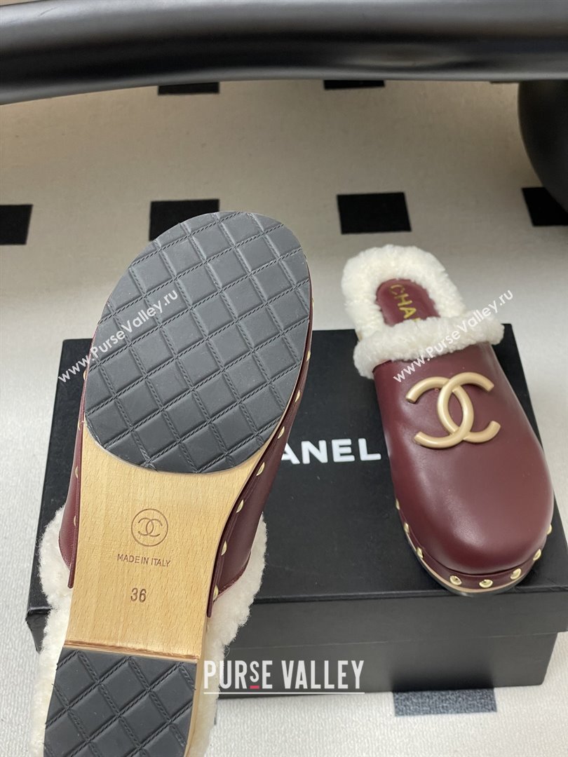 Chanel Calfskin Mules with Shearling CH102003 Burgundy 2025 (MD-25102003)