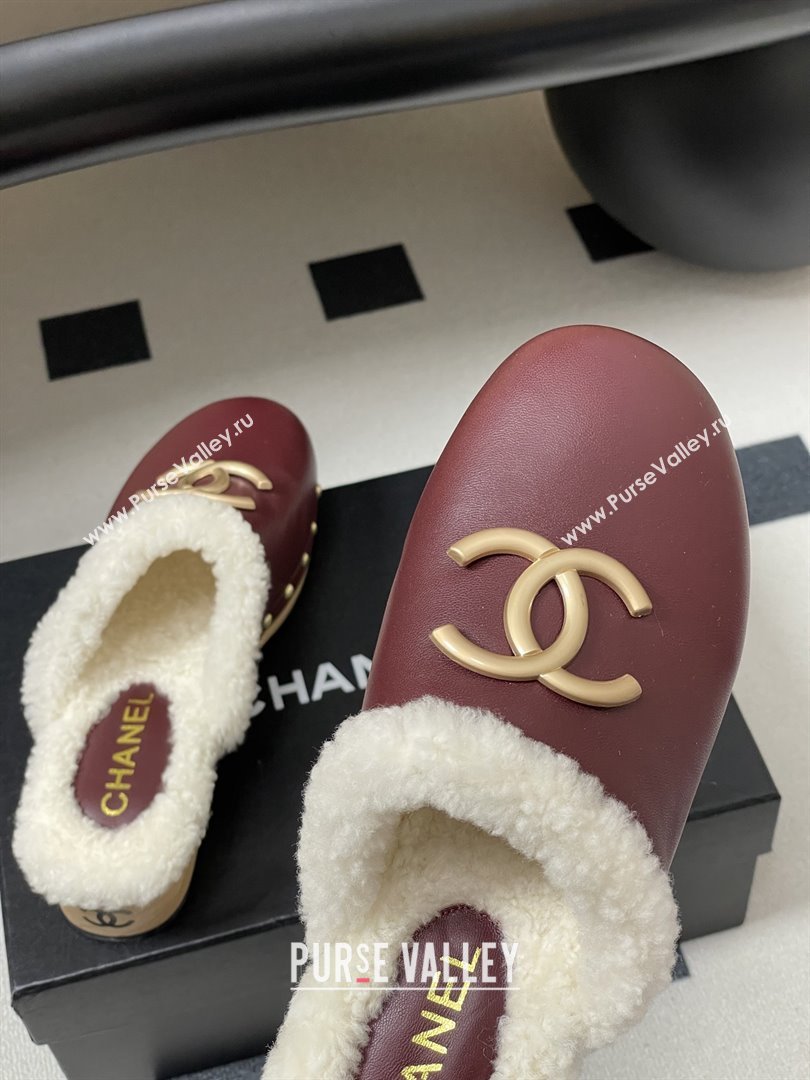 Chanel Calfskin Mules with Shearling CH102003 Burgundy 2025 (MD-25102003)
