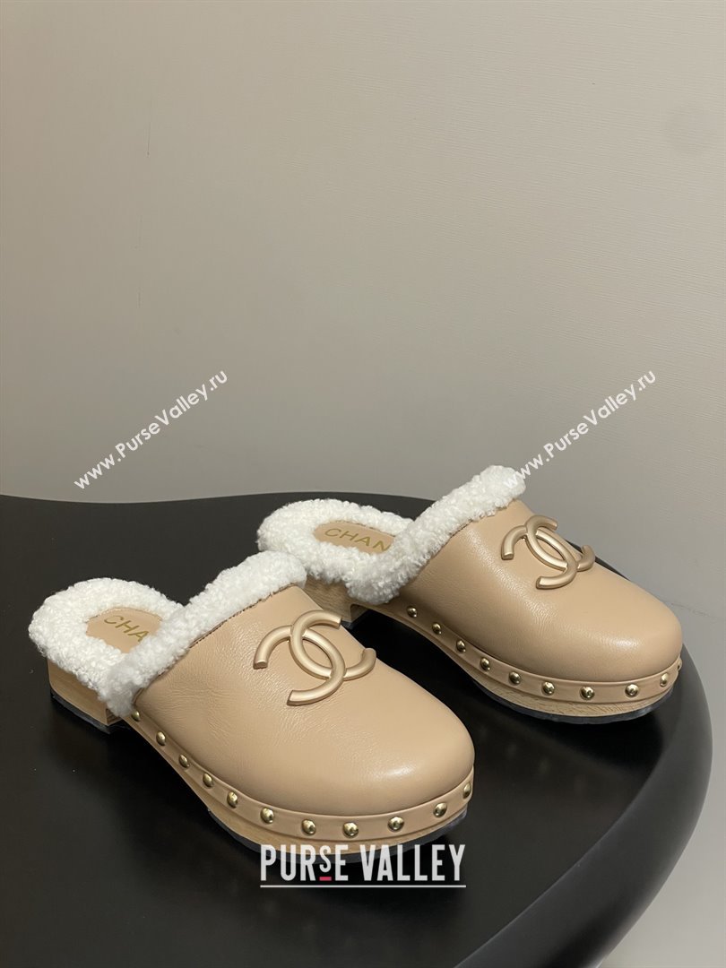 Chanel Calfskin Mules with Shearling CH102004 Beige 2025 (MD-25102004)