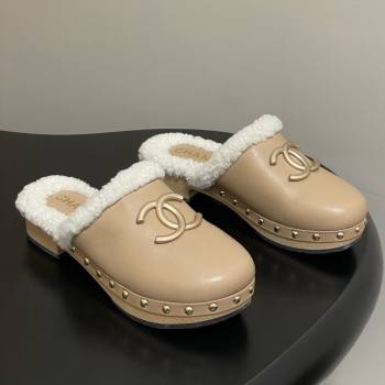 Chanel Calfskin Mules with Shearling CH102004 Beige 2025 (MD-25102004)