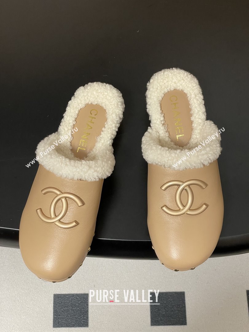 Chanel Calfskin Mules with Shearling CH102004 Beige 2025 (MD-25102004)