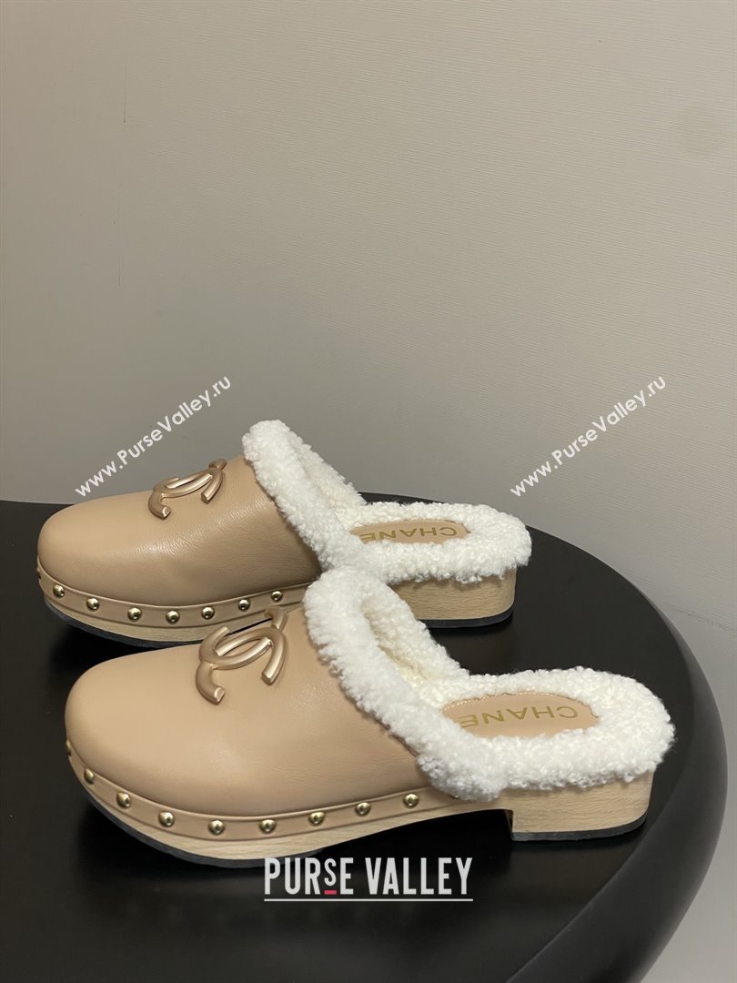 Chanel Calfskin Mules with Shearling CH102004 Beige 2025 (MD-25102004)