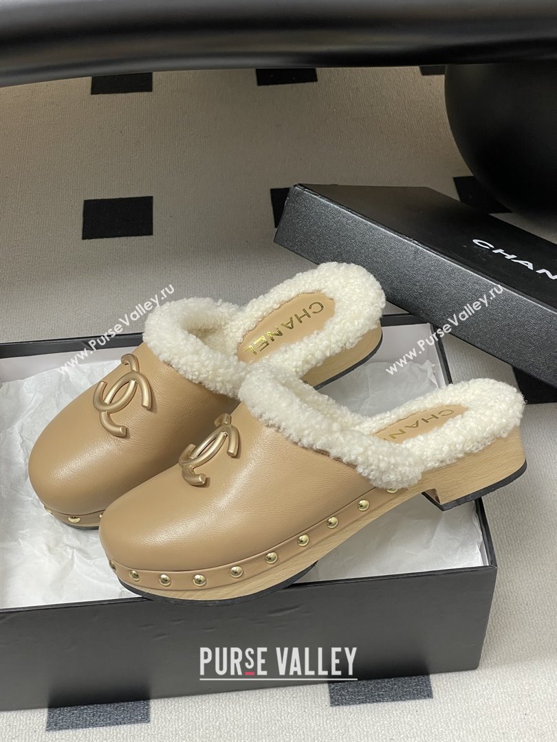 Chanel Calfskin Mules with Shearling CH102004 Beige 2025 (MD-25102004)
