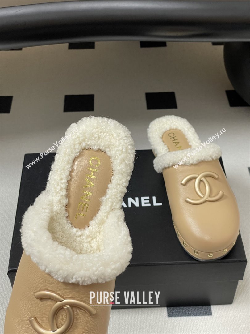 Chanel Calfskin Mules with Shearling CH102004 Beige 2025 (MD-25102004)