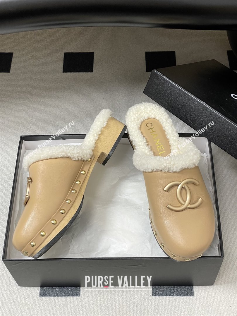 Chanel Calfskin Mules with Shearling CH102004 Beige 2025 (MD-25102004)