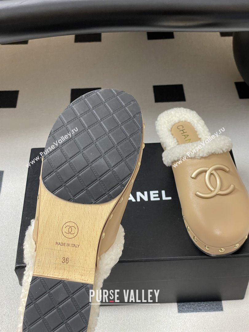 Chanel Calfskin Mules with Shearling CH102004 Beige 2025 (MD-25102004)