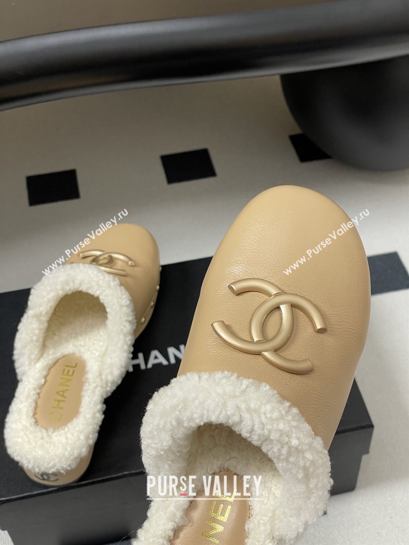 Chanel Calfskin Mules with Shearling CH102004 Beige 2025 (MD-25102004)