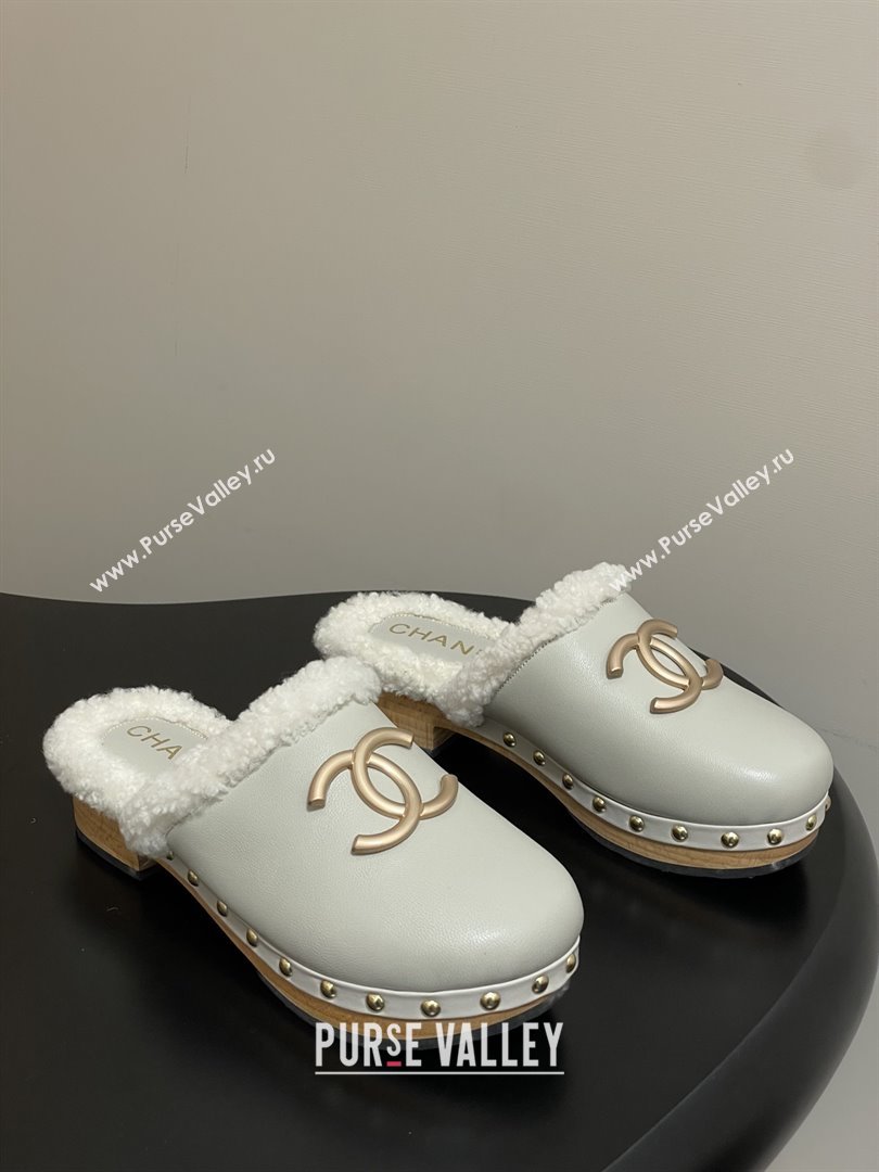 Chanel Calfskin Mules with Shearling CH102005 White 2025 (MD-25102005)