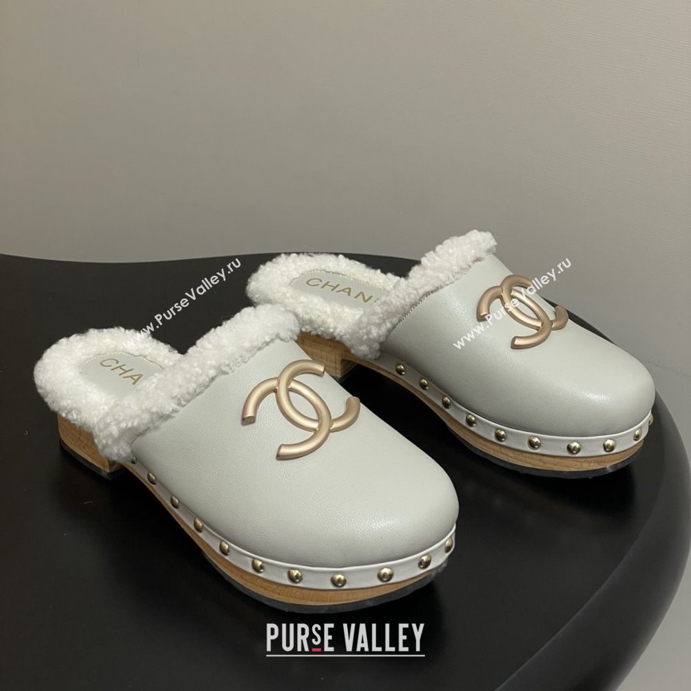 Chanel Calfskin Mules with Shearling CH102005 White 2025 (MD-25102005)