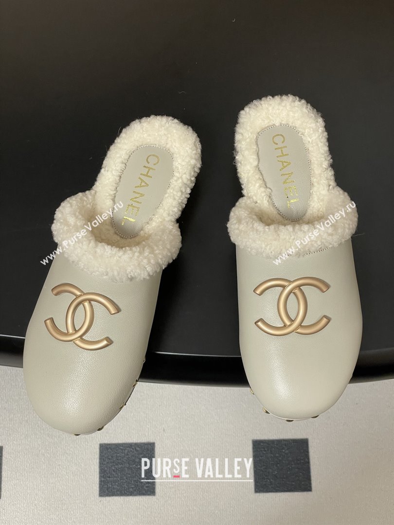 Chanel Calfskin Mules with Shearling CH102005 White 2025 (MD-25102005)